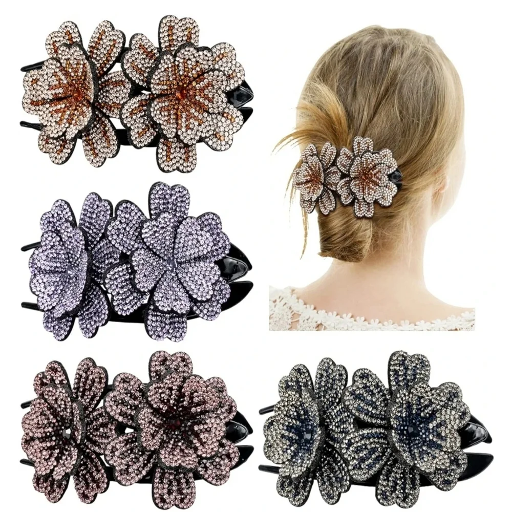 Elegant Floral Hair Clips - Black and Brown